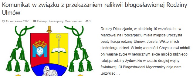 Komunikat w związku z przekazaniem relikwi